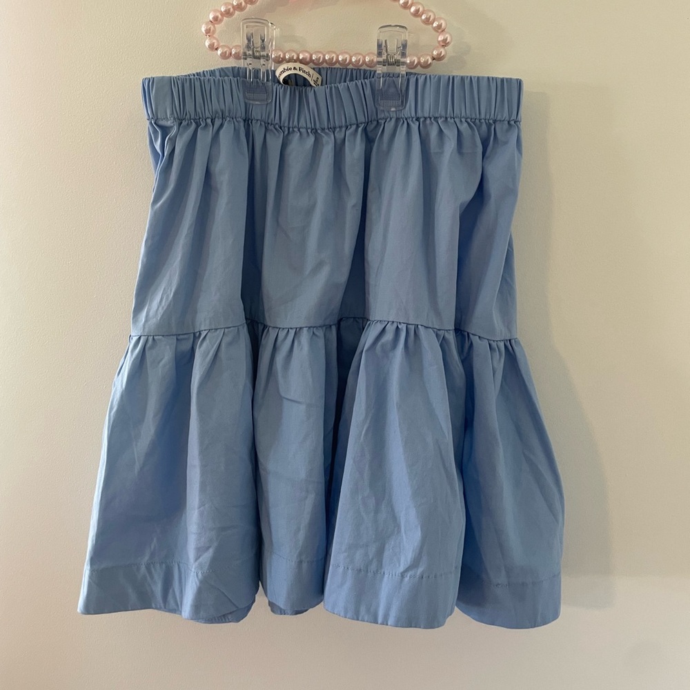 Abercrombie & Fitch Poplin Volume Tiered Cotton High Rise Mini Skirt Blue